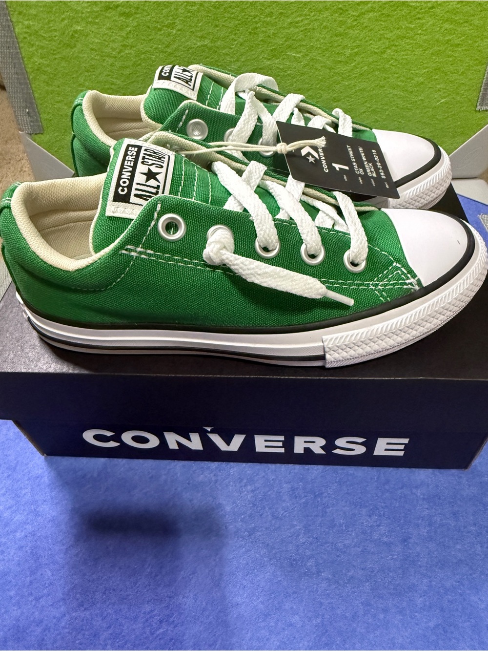 Converse Kids Low Top Canvas Sneakers - Green and White